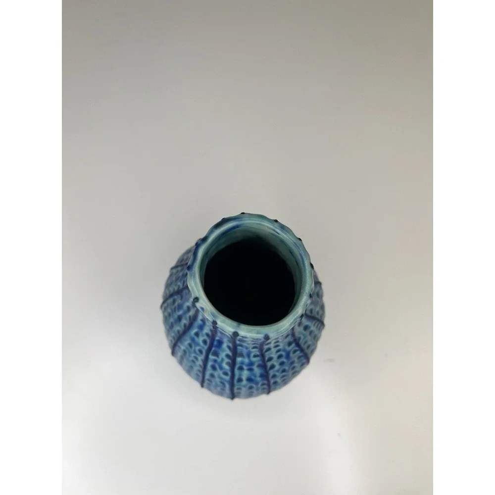 Textured Teal Blue Vase Stripe Thailand Bud Vase 7